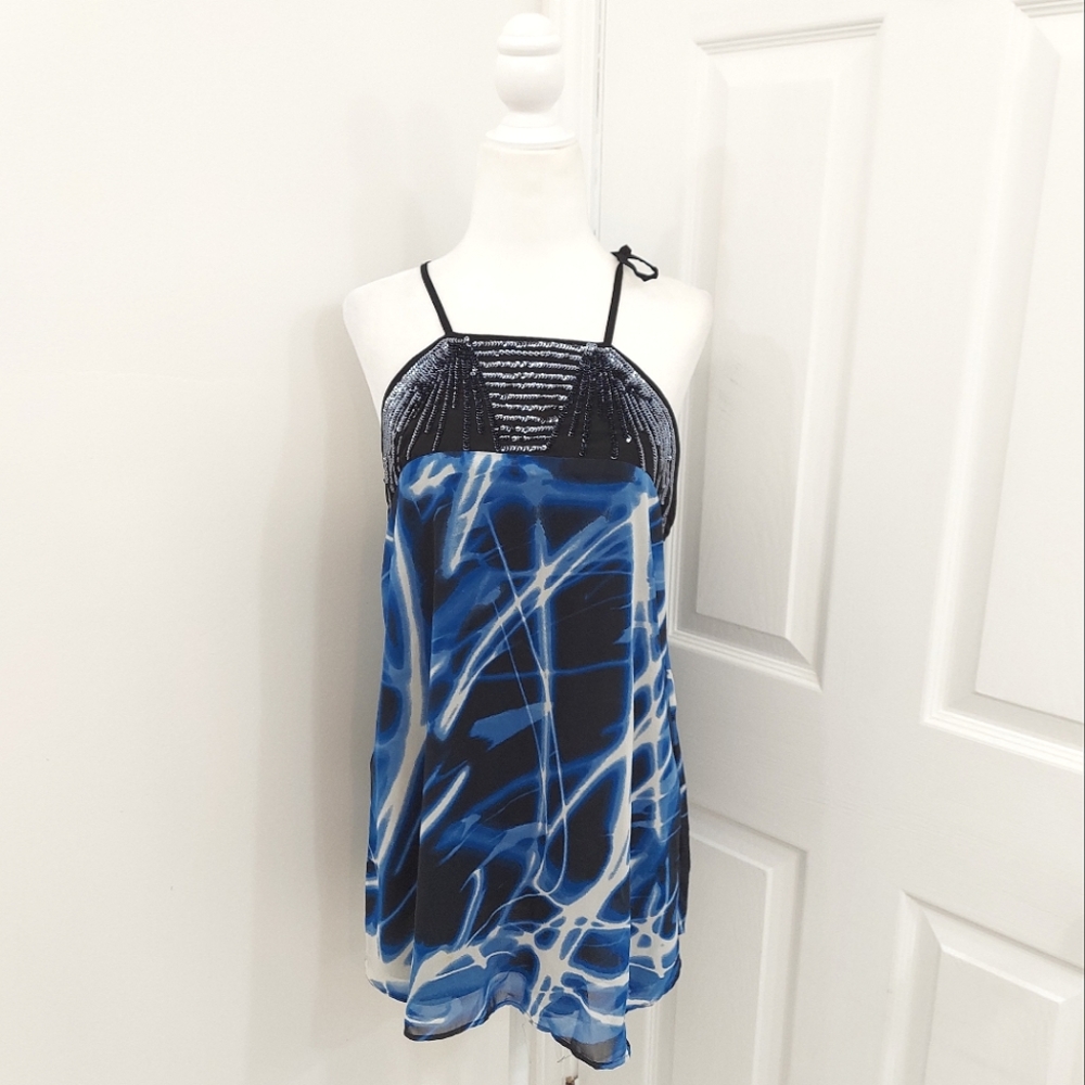 Blue and Black Sequin Top